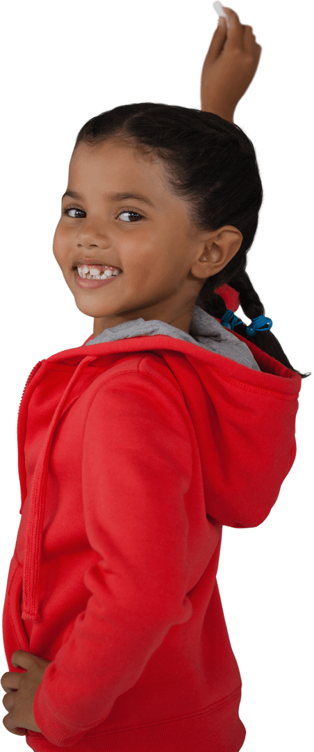 Transparent Background Cheerful Girl Holding Up Chalk and Smiling