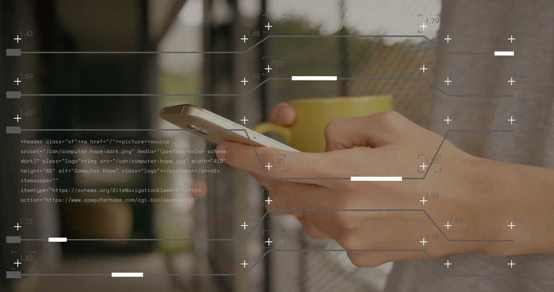 Man Holding Smartphone Outdoors with Technology Overlay