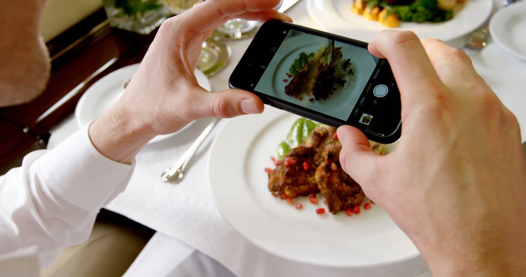 Person Taking Smartphone Picture of Gourmet Meal at Restaurant - Free Images, Stock Photos and Pictures on Pikwizard.com