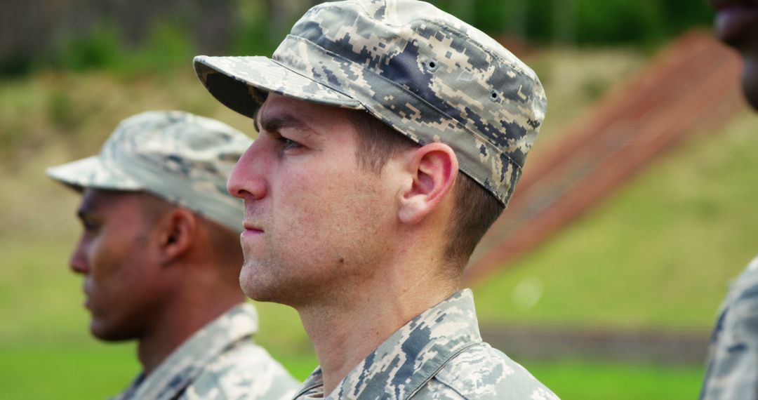 Soldiers in Camouflage Uniforms Attending Outdoor Ceremony - Free Images, Stock Photos and Pictures on Pikwizard.com