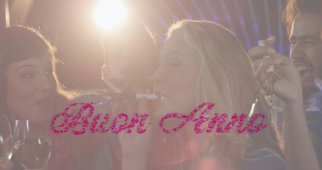 New Year Celebration with Partying Crowd and Buon Anno Message