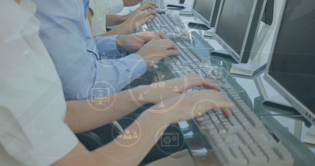 Collaborative Teamwork in Modern Office with Technology Elements