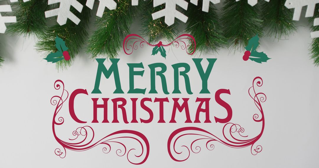 Festive Merry Christmas Text with Fir Branch Decorations