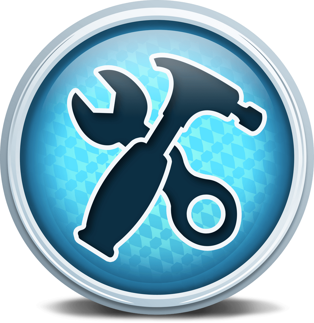 Tools Symbol in Blue Circular Icon with Transparent Background