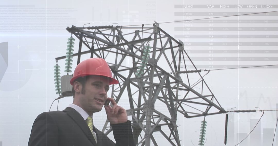 Engineer Inspecting Power Lines with Mobile Phone - Free Images, Stock Photos and Pictures on Pikwizard.com