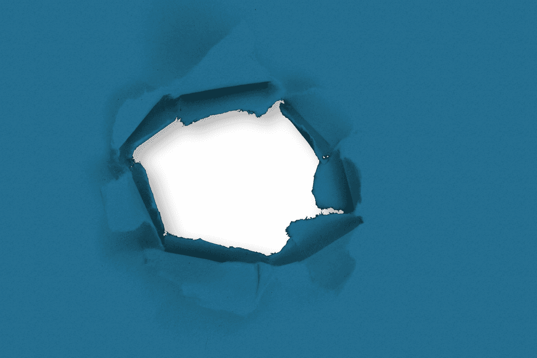 Abstract Torn Hole in Blue Background on Transparent Surface