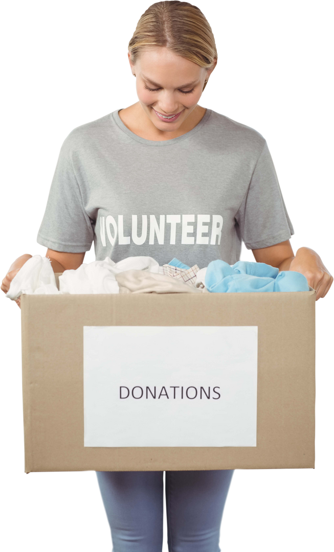 Happy Volunteer Holding Clothes Donation Box, Transparent Background - Download Free Stock Images Pikwizard.com