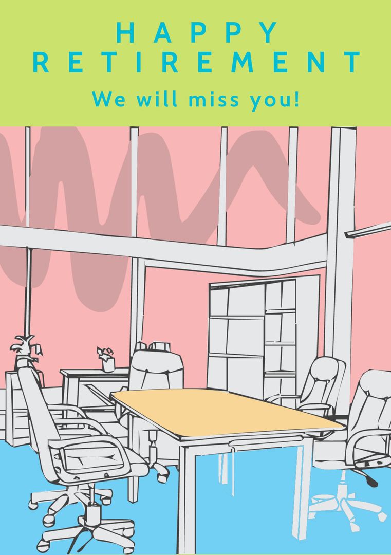 Happy Retirement Celebration Card With Empty Office Illustration - Download Free Stock Templates Pikwizard.com