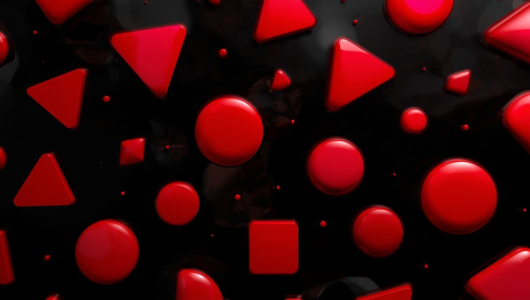 Abstract Red 3D Shapes on Glossy Black Background