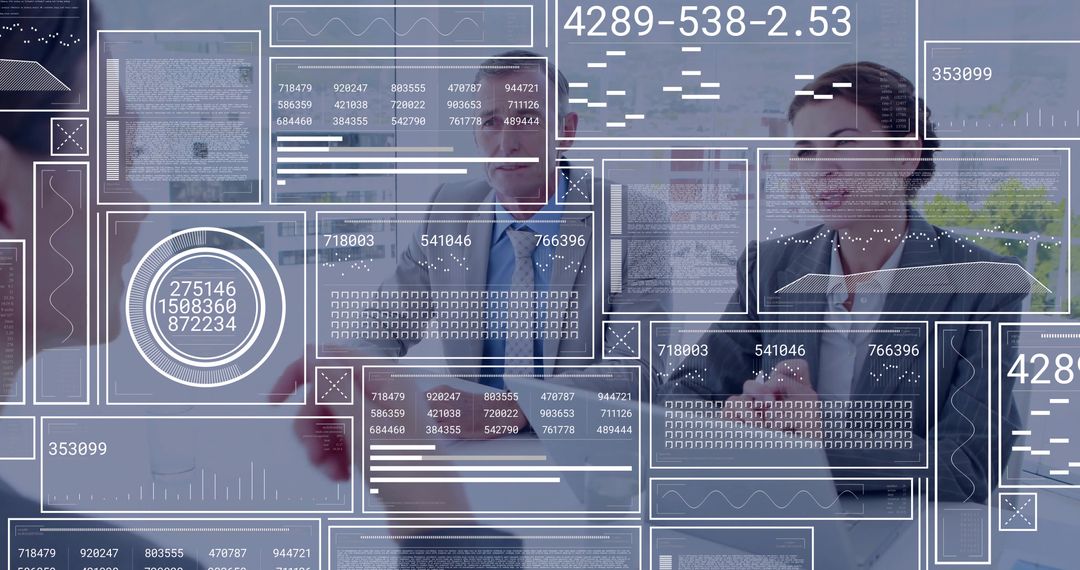 Business Team Interacting with Futuristic Digital Data Panels