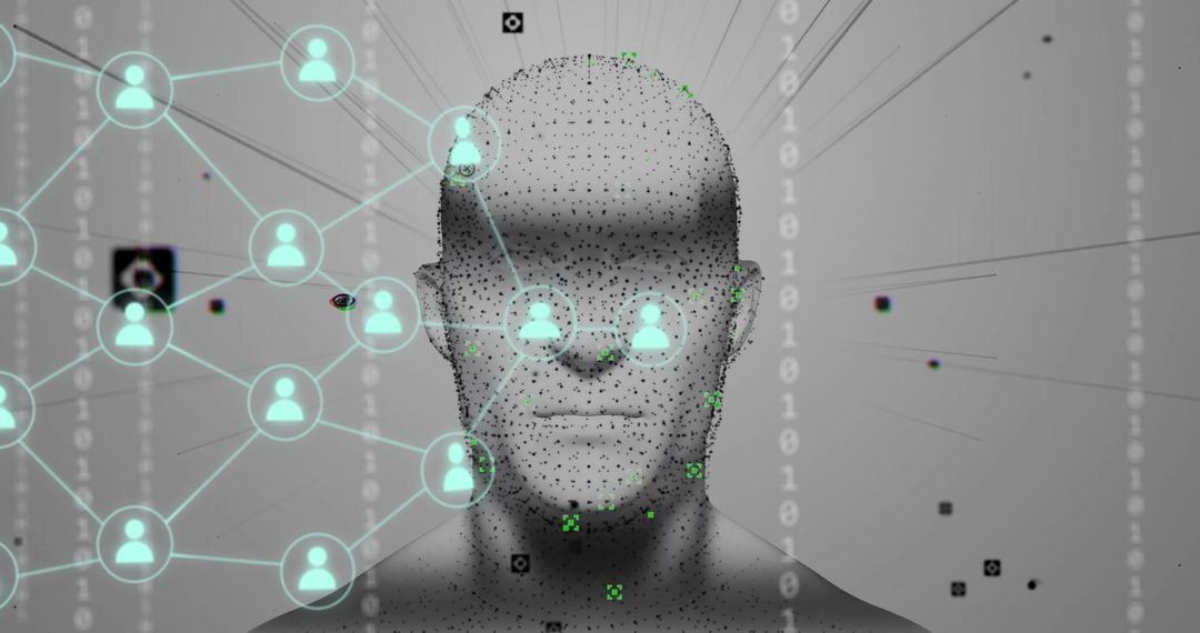 Futuristic Digital Network with Human and Binary Code