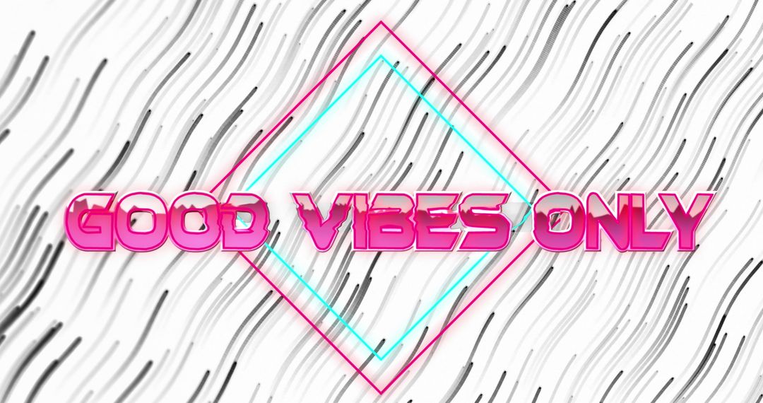 Good Vibes Only Neon Banner with Wavy Lines Background