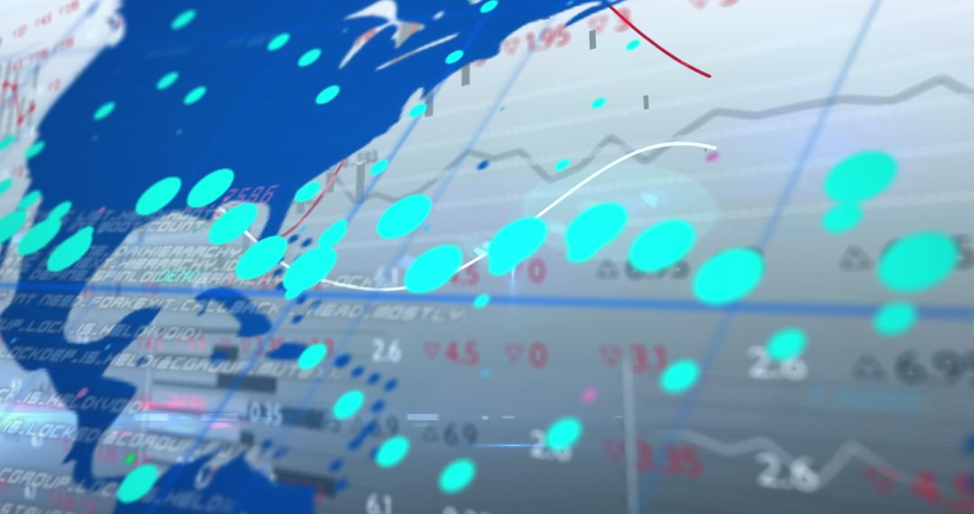 Digital Financial Data on Abstract World Map Background