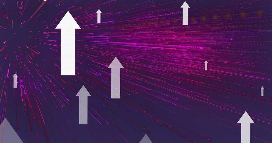 Arrows Amidst Pink Light Trails Representing Growth and Data Flow