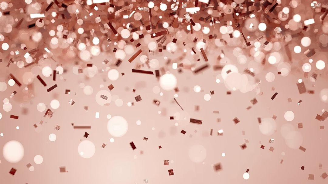 Floating Rose Gold Confetti and Bokeh on Gradient Pink Background