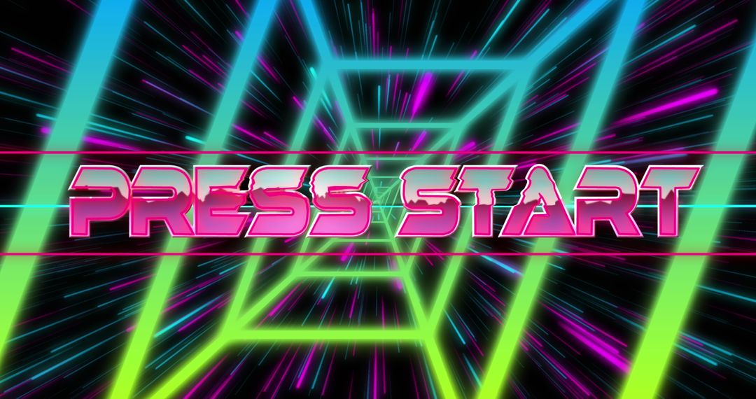Retro Neon Video Game Start Screen Design Art