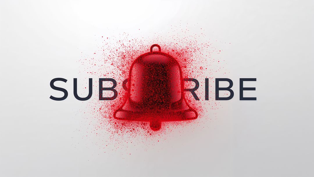 Glossy Red Notification Bell Spraying Particles Behind Subscribe Text for Call-to-Action