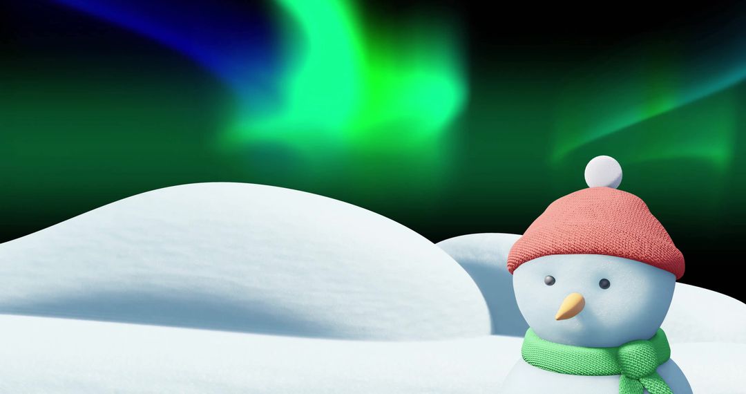 Festive Snowman Under Mesmerizing Aurora Borealis
