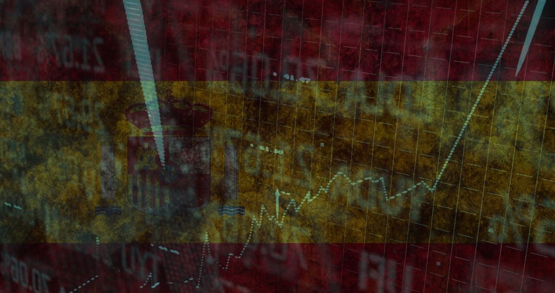 Financial Growth Data Overlay on Spanish Flag Background
