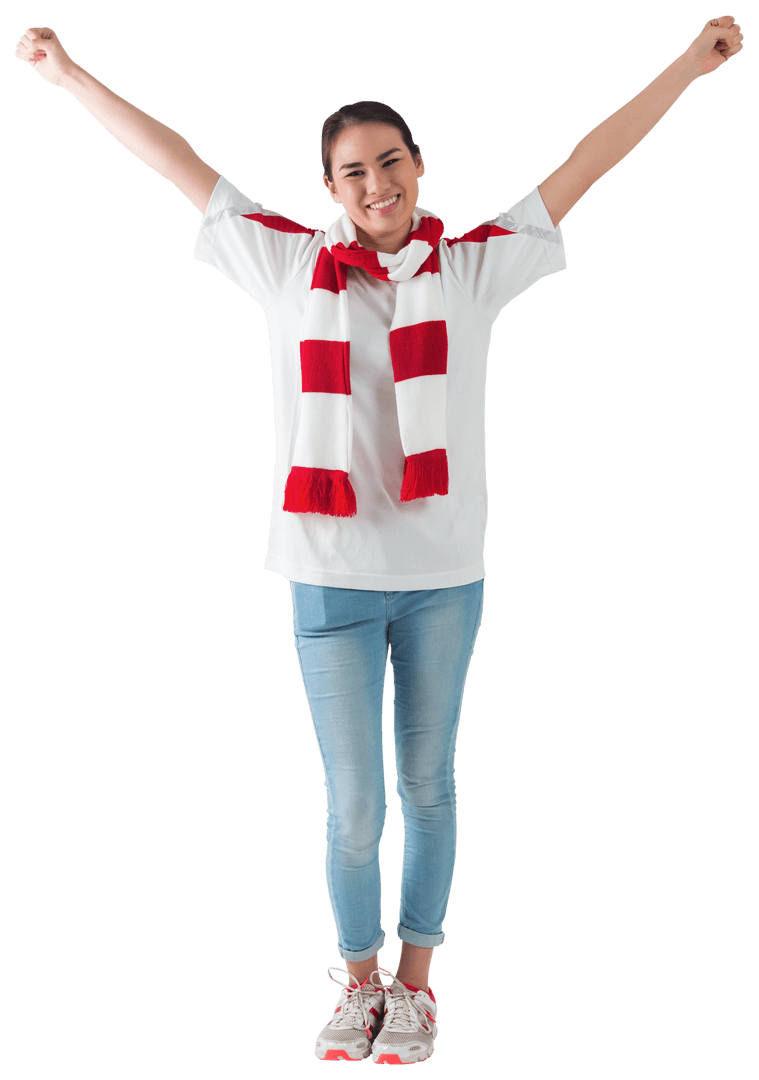 Excited Fan Celebrating Victory in Red and White Apparel Transparent