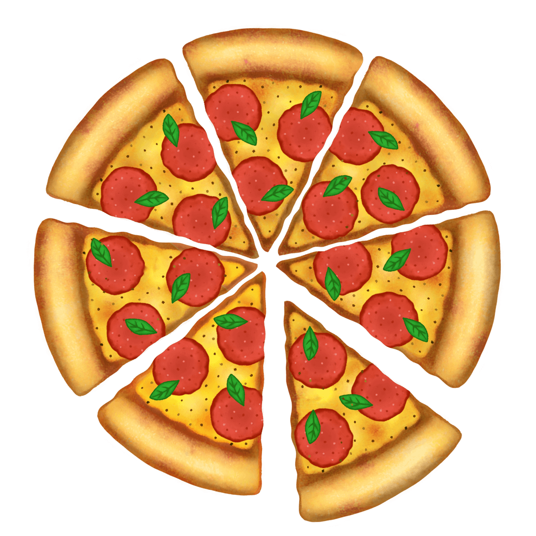 Transparent Pepperoni Pizza Slices with Fresh Basil Garnish