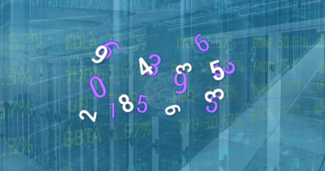 Digital Data Overlay on Modern Server Room Background