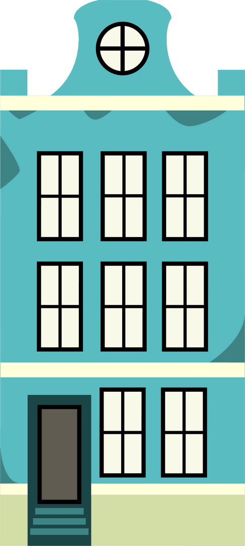 Flat Design Building Facade with Circular Window Transparent