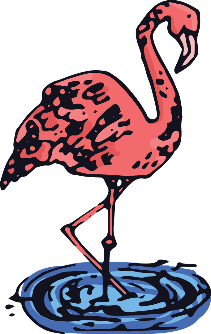 Transparent Flamingo Vector Standing in Blue Puddle Illustration