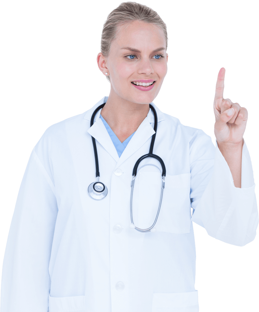 Smiling Female Doctor Touching Transparent Interface