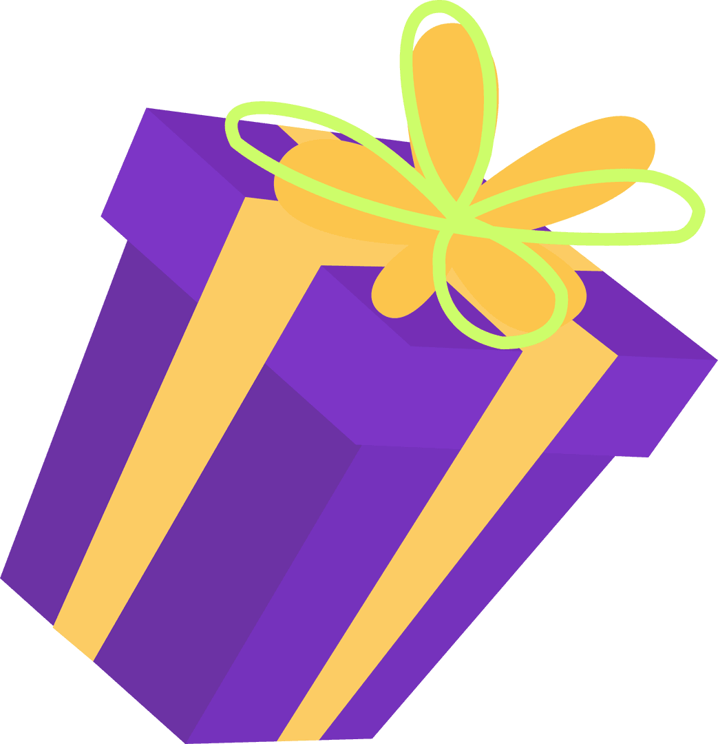 3D Purple Gift Box with Golden Ribbon on Transparent Background