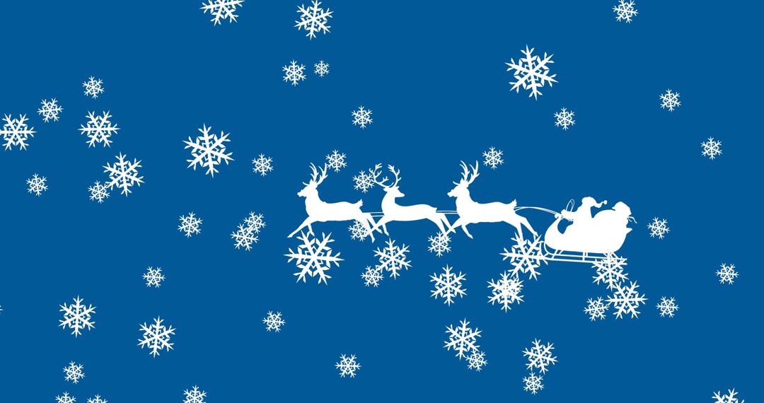 Silhouette of Santa Sleigh and Reindeer with Snowflakes on Blue Background - Free Images, Stock Photos and Pictures on Pikwizard.com