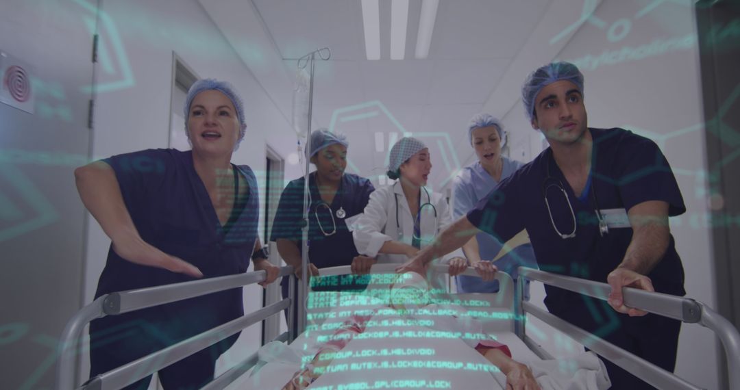 Doctors in Emergency Medical Assistance with Data Overlay