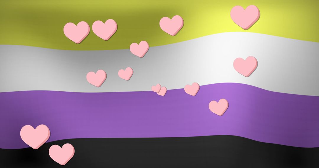 Hearts Floating on Non-Binary Pride Flag Background