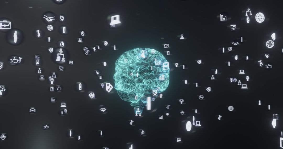 Digital Glowing Brain with Network Connections in Dark