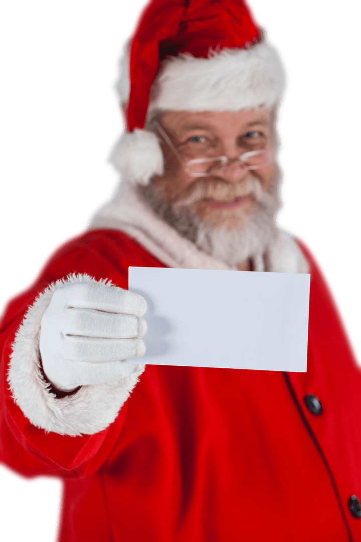 Smiling Santa Claus Holding Blank Transparent Paper for Messages