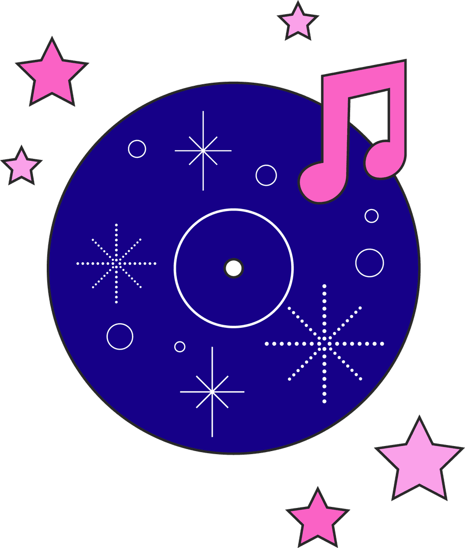 Music Disc with Star Motifs on Transparent Background