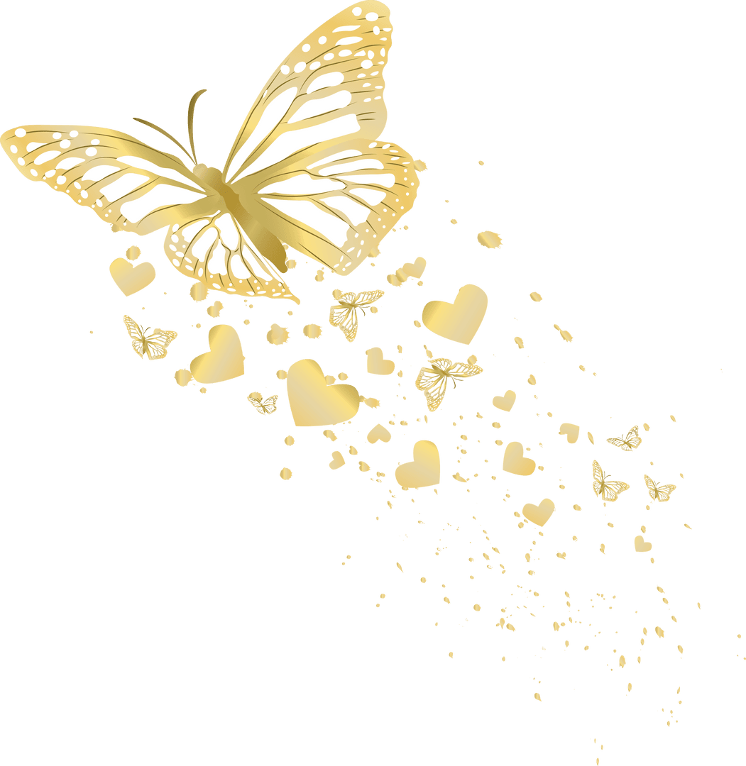 Golden Butterflies and Hearts Transparent Design
