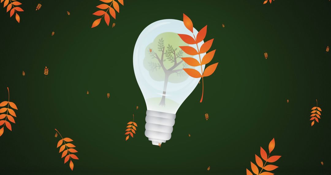 Eco-Friendly Light Bulb with Autumn Leaves and Tree Illustration