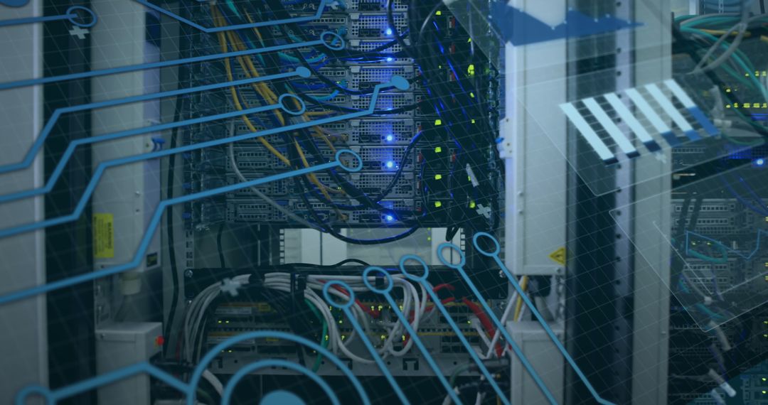 Futuristic Data Center With Graphic Overlay Indicating Global Connection