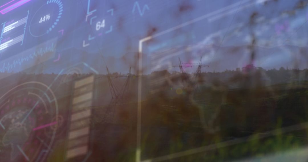 High-Tech Interface Over Rural Landscape Depicting Futuristic Innovation