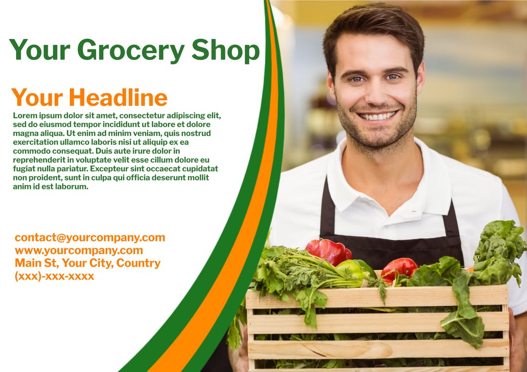 Smiling Grocer Holding Fresh Vegetables Promotes Healthy Lifestyle - Download Free Stock Templates Pikwizard.com