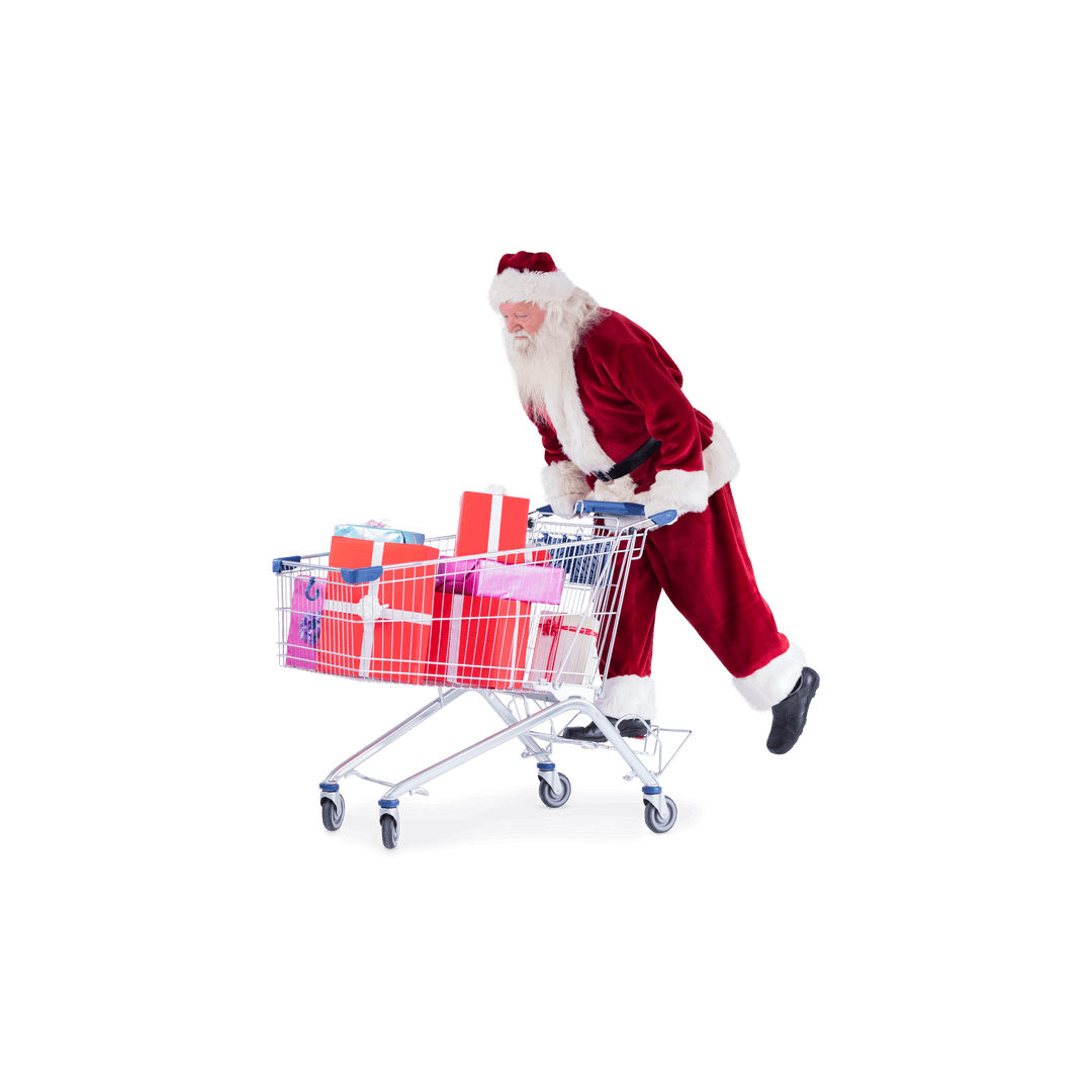Festive Santa Claus Shopping with Presents on Transparent Background