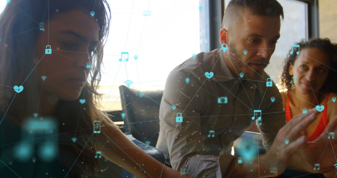 Team Collaborating with Digital Interface Holograms