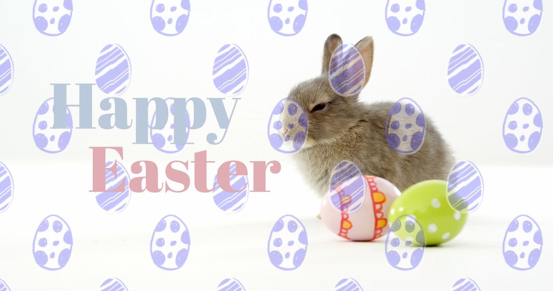 Cute Easter Bunny with Colorful Eggs and Message