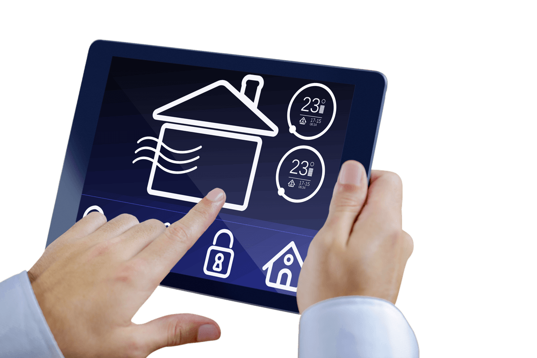 Hands Using Transparent Tablet for Smart Home Icon Control - Download Free Stock Images Pikwizard.com