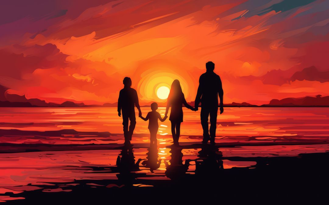 Silhouette of couple with son and daughter at sunset, created using generative ai technology - Free Images, Stock Photos and Pictures on Pikwizard.com