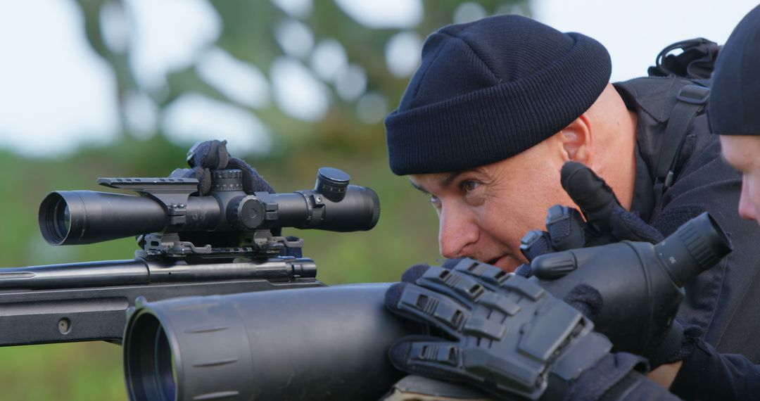 Military Soldiers Conducting Surveillance Training in Outdoor Field