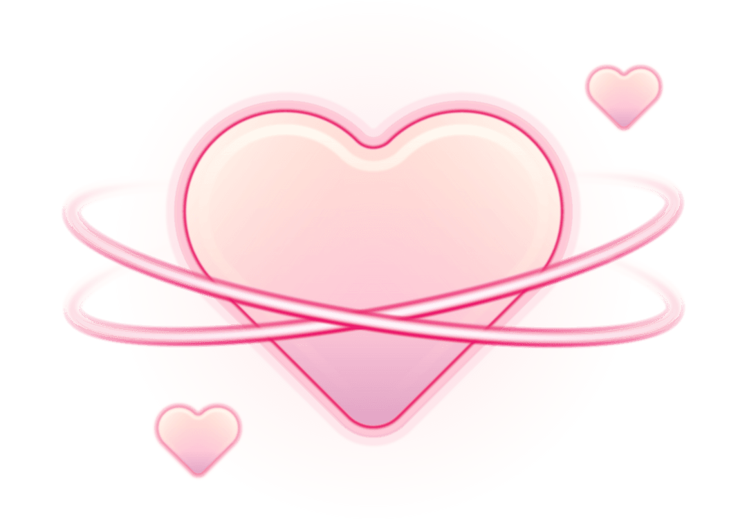 Glowing Pink Heart with Orbiting Rings on Transparent Background