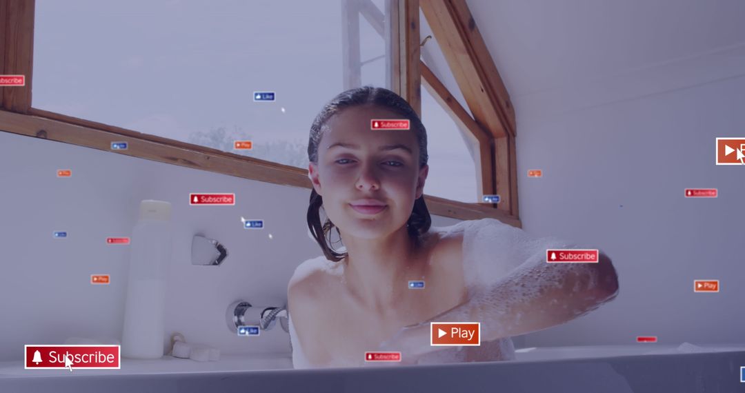 Influencer Taking Relaxing Bubble Bath with Social Media Interaction