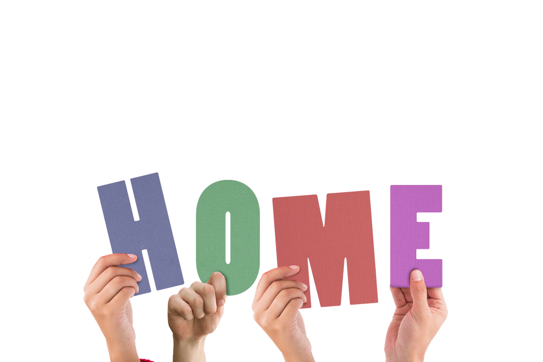 Transparent Hands Holding Colorful Letters HOME Concept